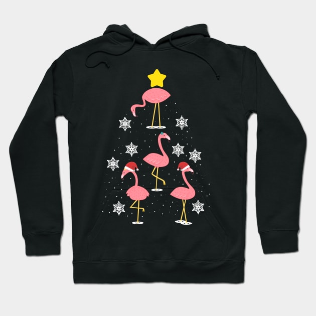 Funny Flamingo Christmas Tree Hoodie by Skylane